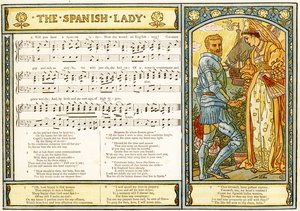 「The Spanish Lady」、「Pan-Pipes」の歌のイラスト、古歌の本、新しくアレンジされ、Theoの伴奏付き。 Marzials、ロンドンでGeorge Routledge und Sonsによって公開された、1884年（色lith） 作： Walter Crane